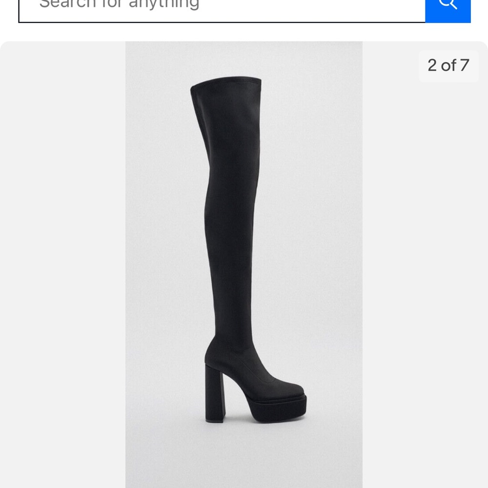 Women Zara ZARA FABRIC PLATFORM OVER-THE-KNEE BOOTS BLACK NEW